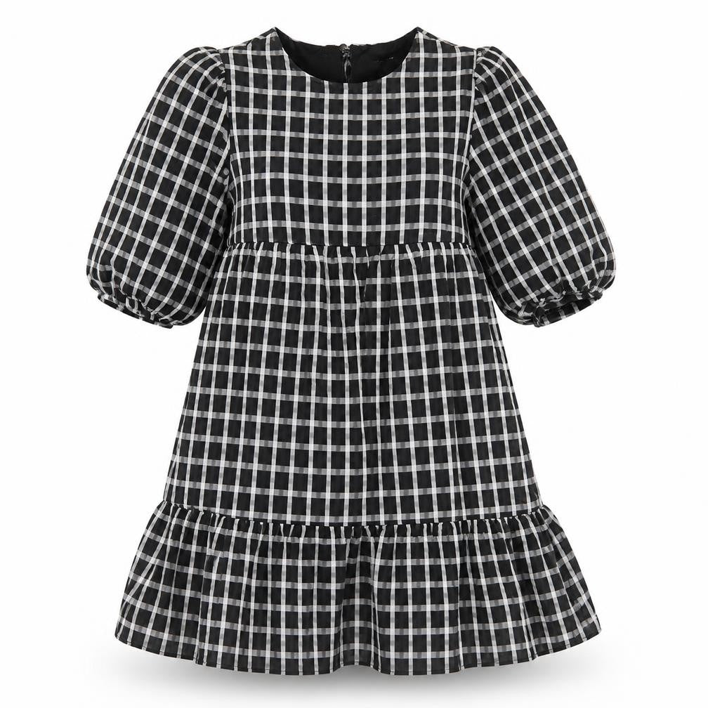 New Look Womens Black Check Polyester A-Line  Size 10  Round Neck