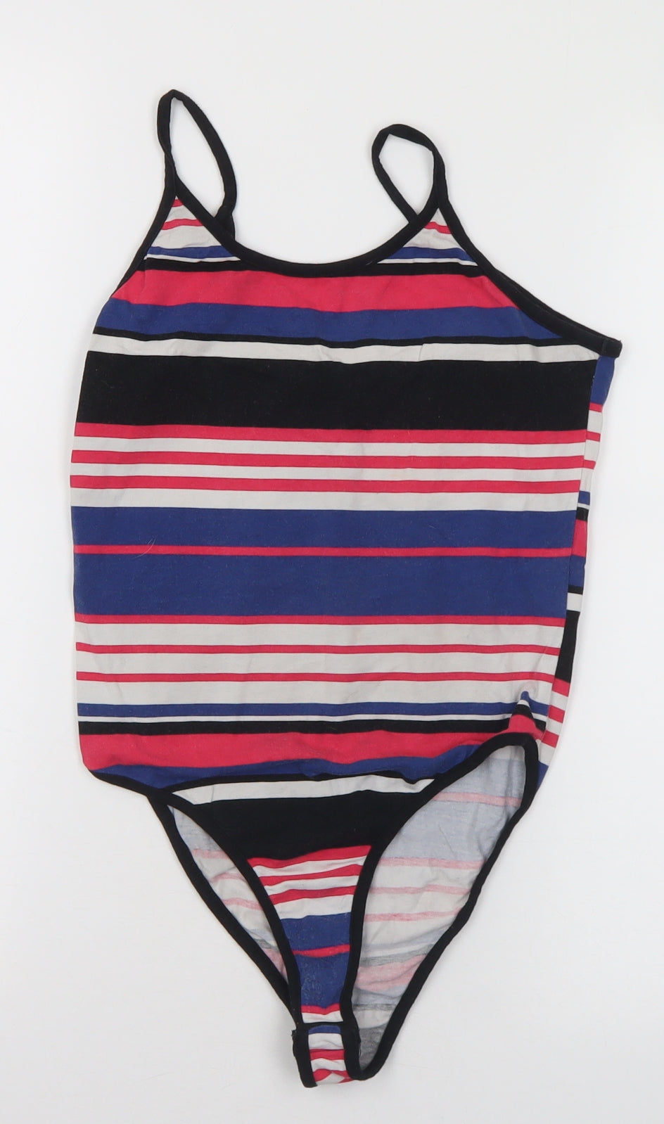 New Look Womens Multicoloured Striped Cotton Bodysuit One-Piece Size 10  Snap