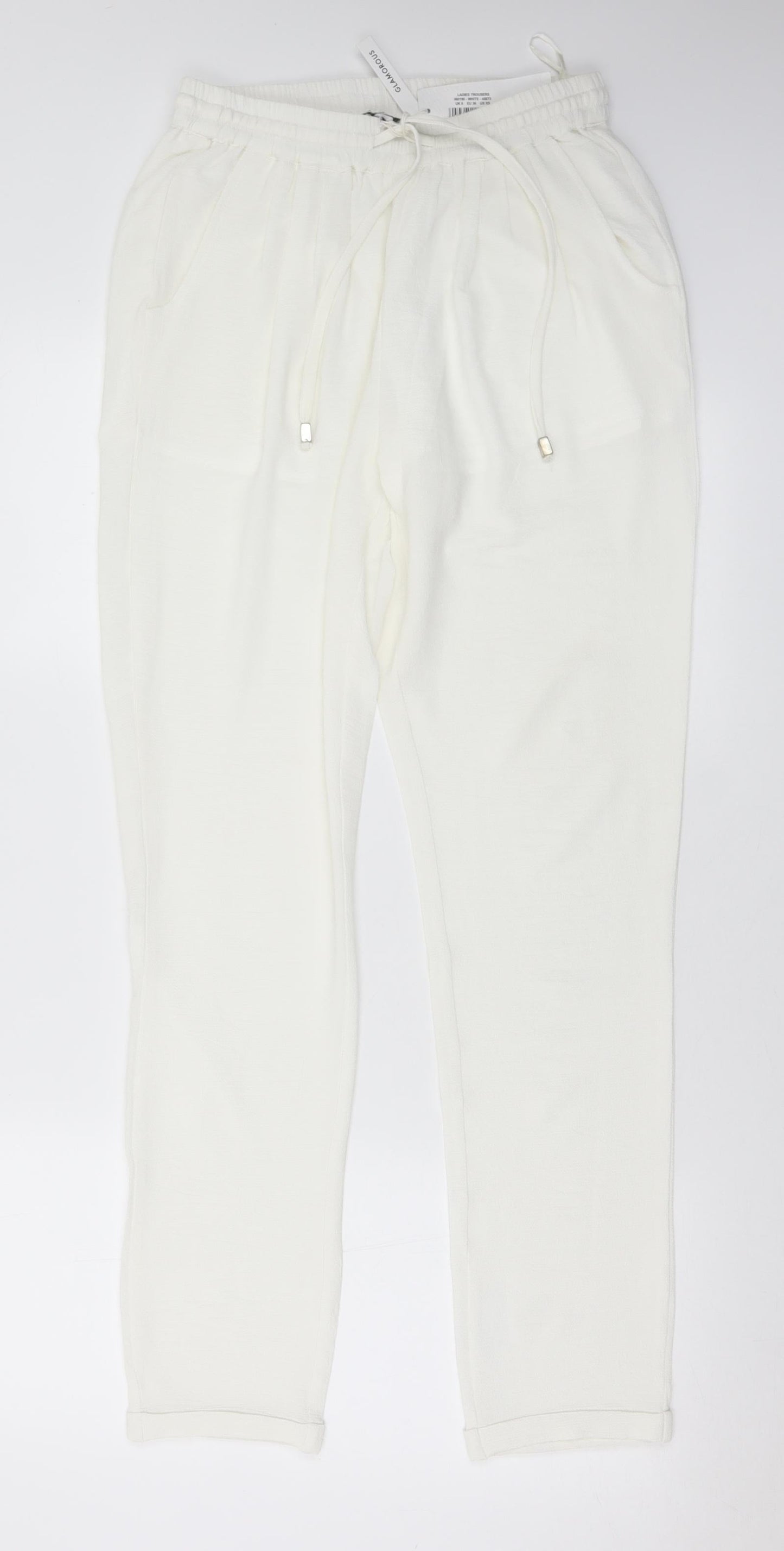 Glamorous Womens White  Polyester Harem Trousers Size 8 L31 in Regular Drawstring