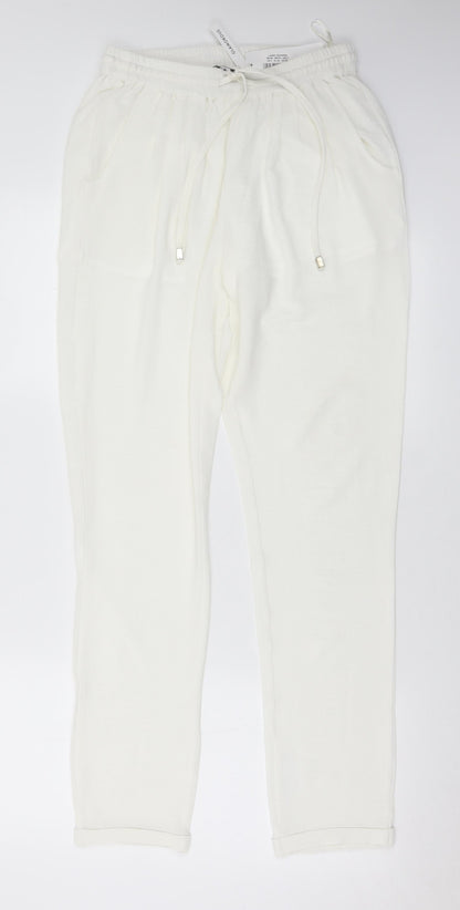 Glamorous Womens White  Polyester Harem Trousers Size 8 L31 in Regular Drawstring