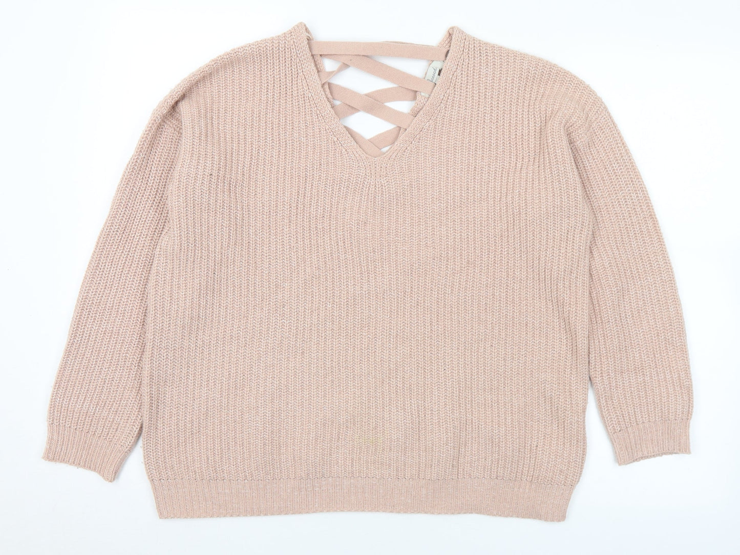 Peacocks Womens Pink V-Neck  Acrylic Pullover Jumper Size S