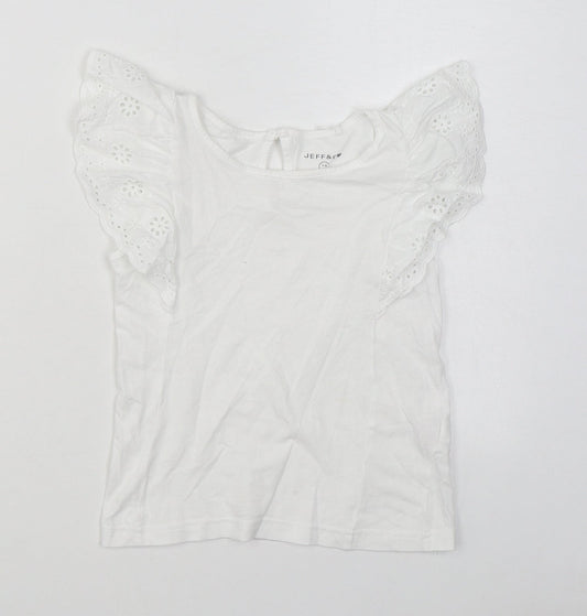 Jeff & Co Girls White  100% Cotton Basic Blouse Size 7-8 Years Boat Neck Button