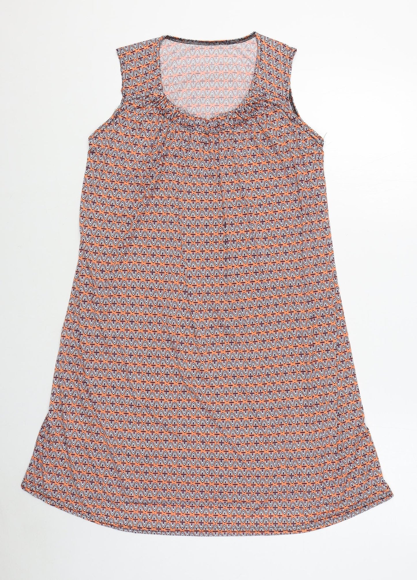 Preworn Womens Orange Geometric Polyester Tunic Tank Size M Scoop Neck