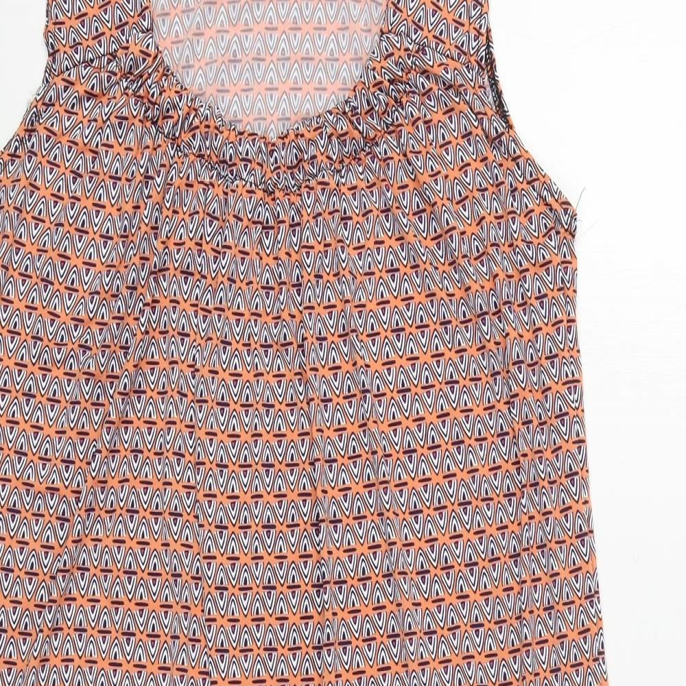 Preworn Womens Orange Geometric Polyester Tunic Tank Size M Scoop Neck