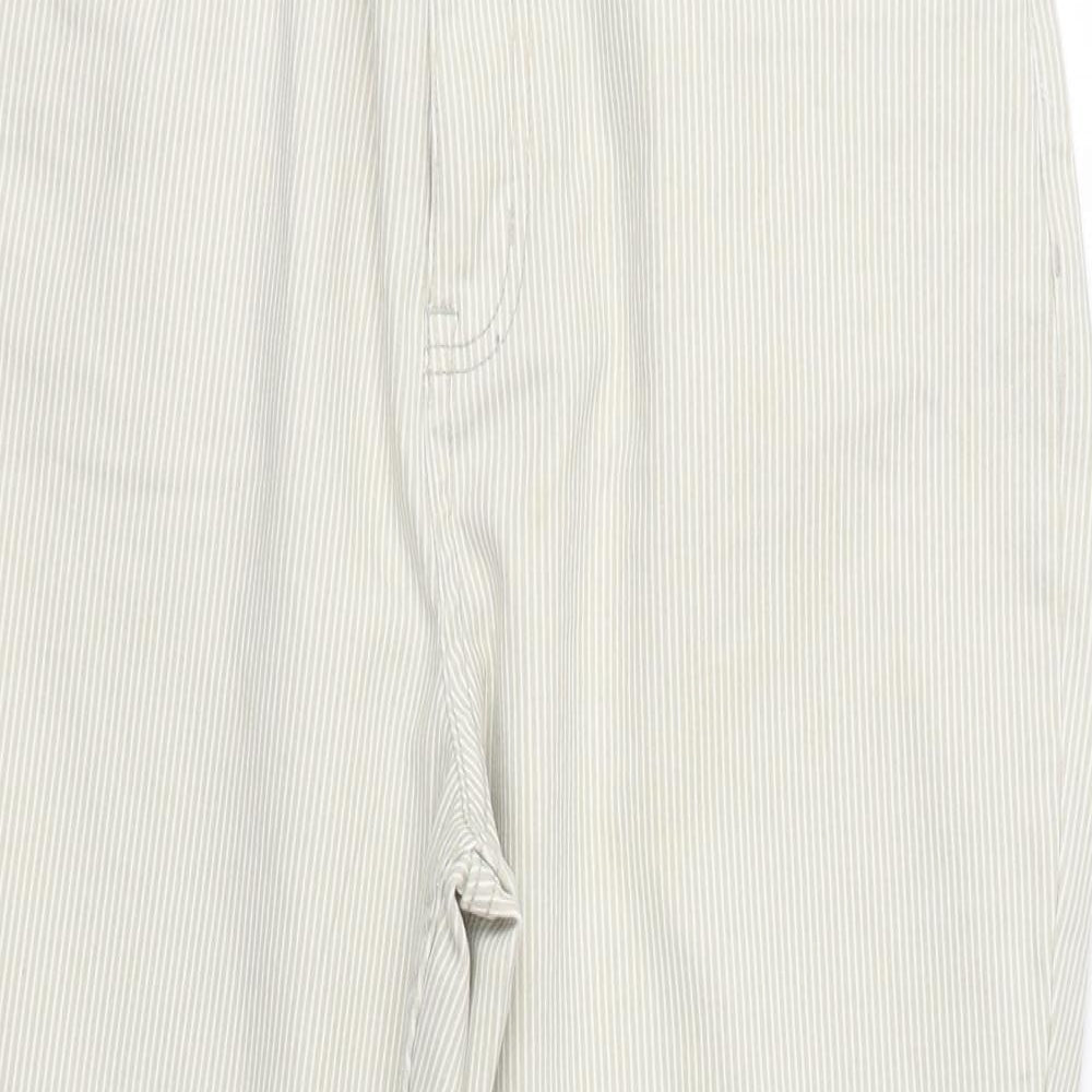 Dunnes Stores Womens Beige Striped Cotton Trousers  Size 14 L22 in Regular Zip