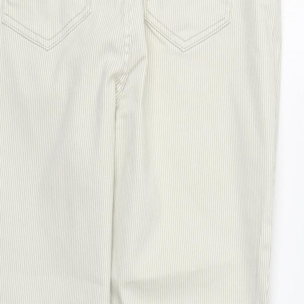Dunnes Stores Womens Beige Striped Cotton Trousers  Size 14 L22 in Regular Zip