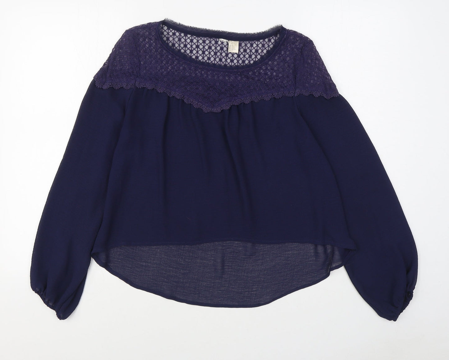 H&M Womens Blue  Polyester Basic Blouse Size 8 Boat Neck