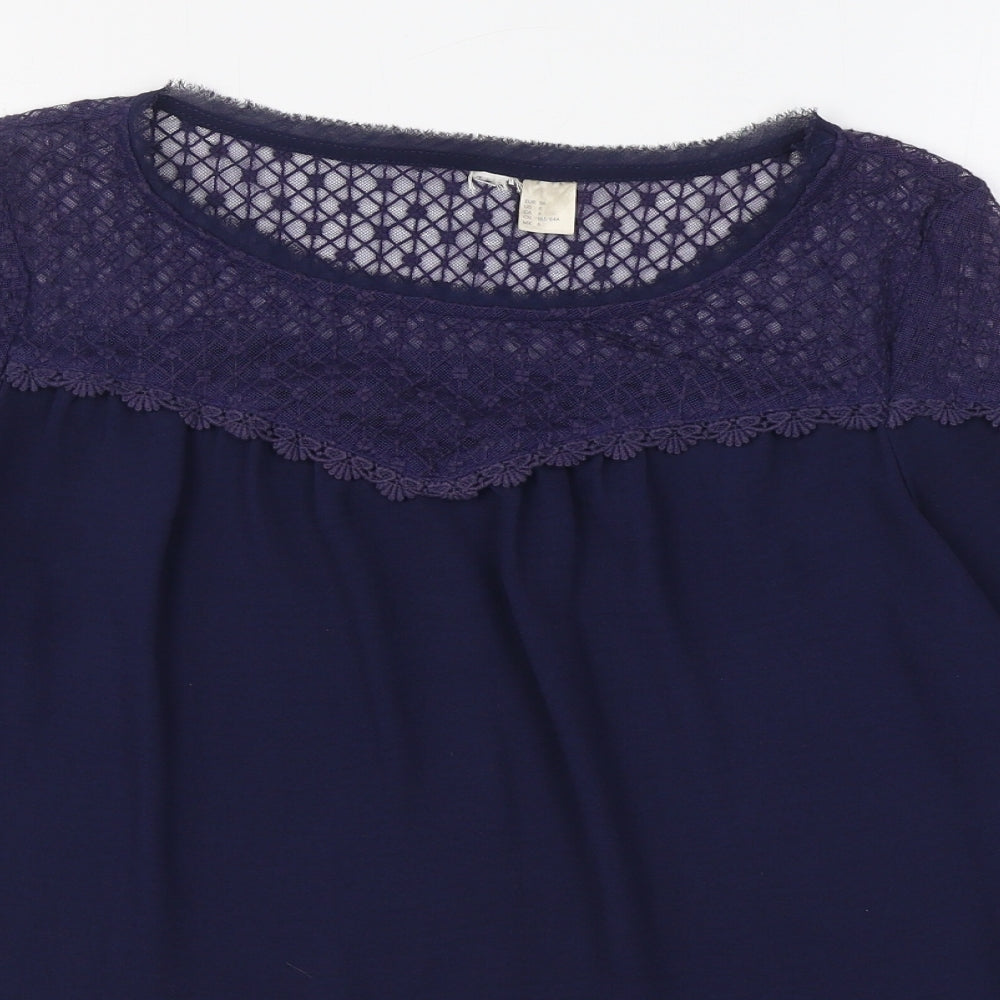 H&M Womens Blue  Polyester Basic Blouse Size 8 Boat Neck