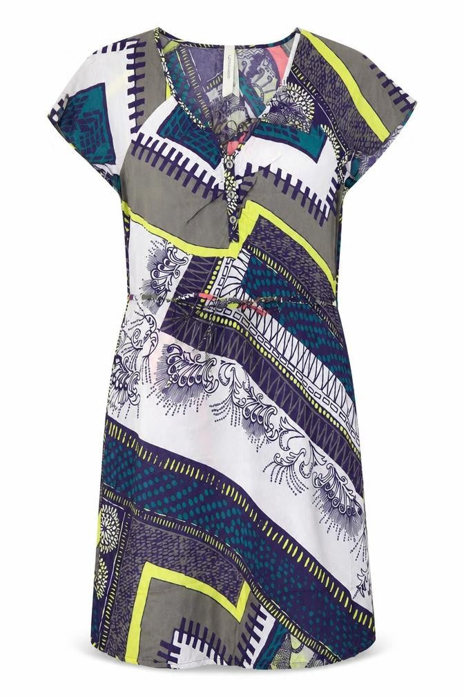 Summum Womens Multicoloured Geometric Polyester Shirt Dress  Size 6  V-Neck Button