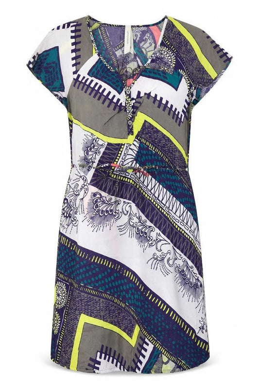 Summum Womens Multicoloured Geometric Polyester Shirt Dress  Size 6  V-Neck Button