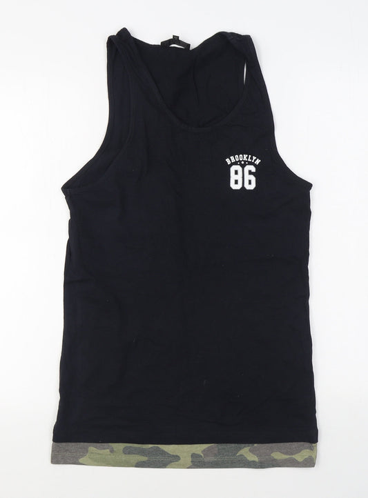 River Island Mens Black  Cotton Basic Tank Size S Scoop Neck Pullover