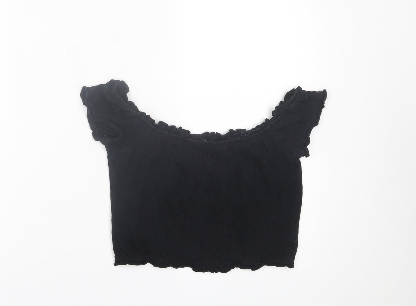 New Look Womens Black  Cotton Cropped T-Shirt Size 8 Boat Neck