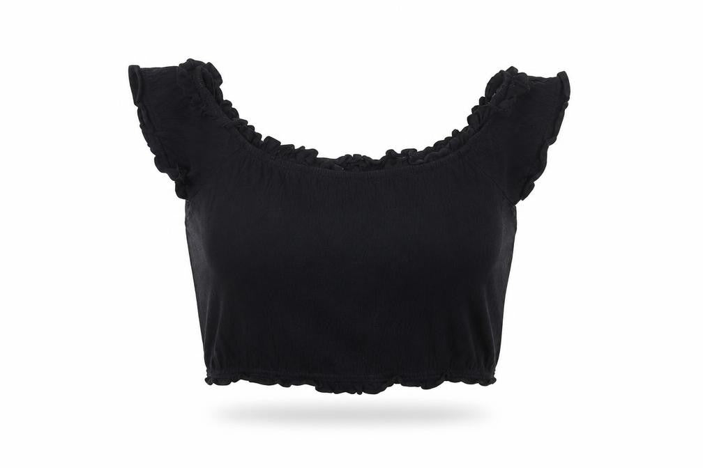 New Look Womens Black  Cotton Cropped T-Shirt Size 8 Boat Neck