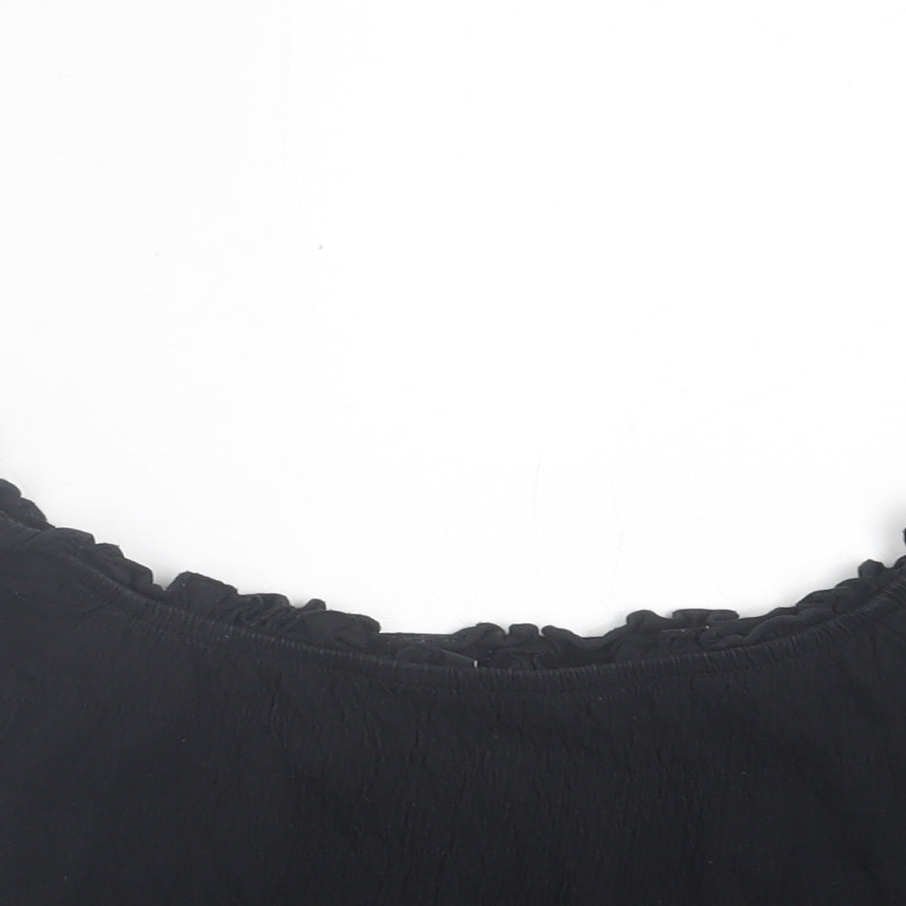 New Look Womens Black  Cotton Cropped T-Shirt Size 8 Boat Neck