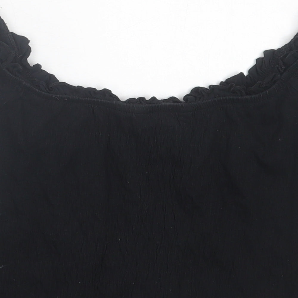 New Look Womens Black  Cotton Cropped T-Shirt Size 8 Boat Neck