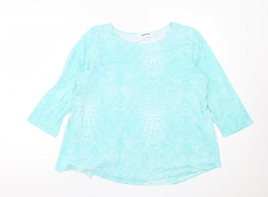 Gerard Womens Blue Geometric Viscose Basic T-Shirt Size 14 Crew Neck