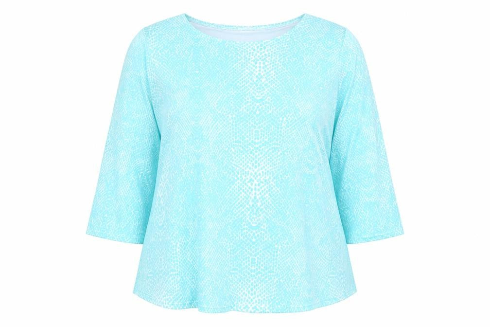 Gerard Womens Blue Geometric Viscose Basic T-Shirt Size 14 Crew Neck