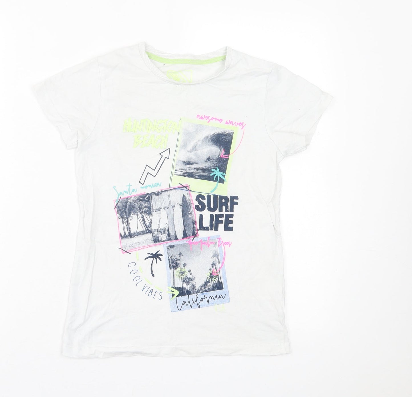 Matalan Girls White  Cotton Basic T-Shirt Size 9 Years Crew Neck Pullover