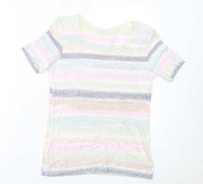 Preloved Nice Connection Womens Multicoloured Striped Linen Basic T-Shirt Size 8 Crew Neck - Front