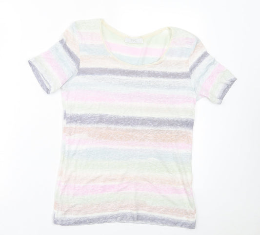 Nice Connection Womens Multicoloured Striped Linen Basic T-Shirt Size 8 Crew Neck