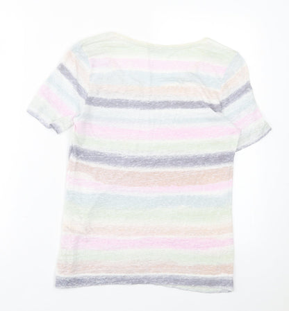 Preloved Nice Connection Womens Multicoloured Striped Linen Basic T-Shirt Size 8 Crew Neck - Back