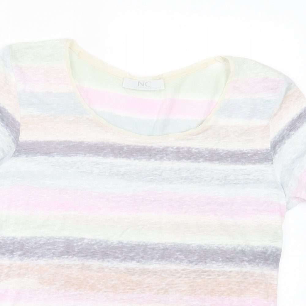 Nice Connection Womens Multicoloured Striped Linen Basic T-Shirt Size 8 Crew Neck