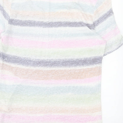 Preloved Nice Connection Womens Multicoloured Striped Linen Basic T-Shirt Size 8 Crew Neck - Label