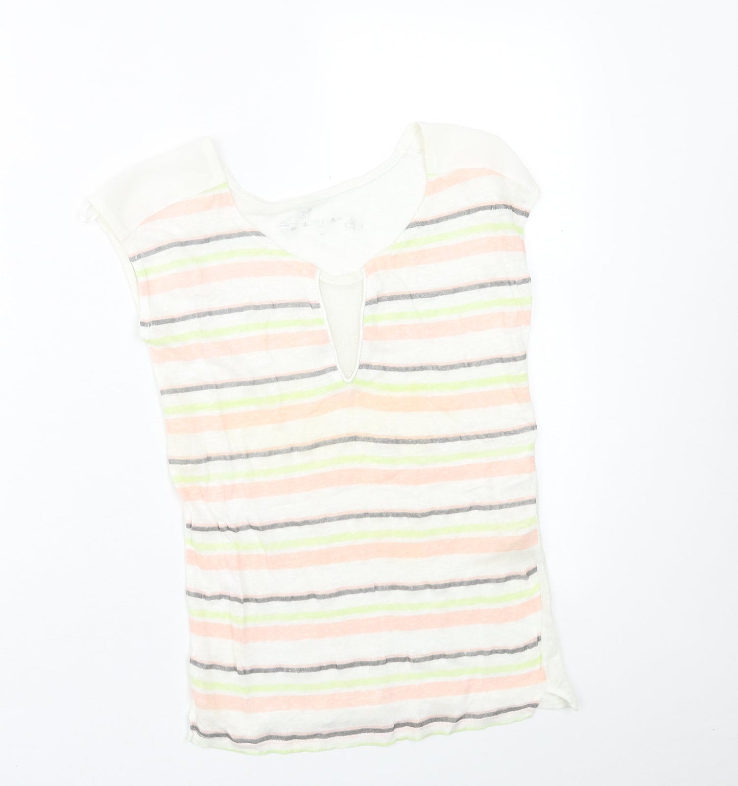NAF NAF Womens Multicoloured Striped Linen Basic T-Shirt Size S Crew Neck