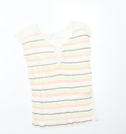 NAF NAF Womens Multicoloured Striped Linen Basic T-Shirt Size S Crew Neck