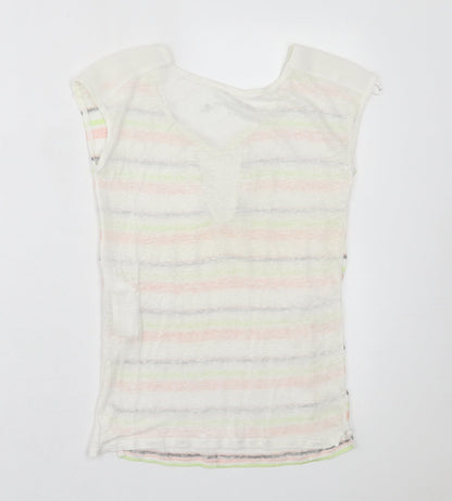 NAF NAF Womens Multicoloured Striped Linen Basic T-Shirt Size S Crew Neck