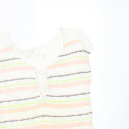 NAF NAF Womens Multicoloured Striped Linen Basic T-Shirt Size S Crew Neck