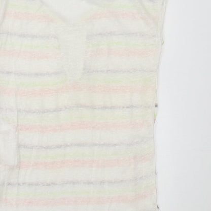 NAF NAF Womens Multicoloured Striped Linen Basic T-Shirt Size S Crew Neck