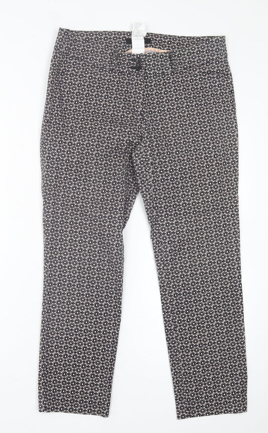 Barbara Lebek Womens Black Geometric Cotton Trousers  Size 10 L25 in Regular Button