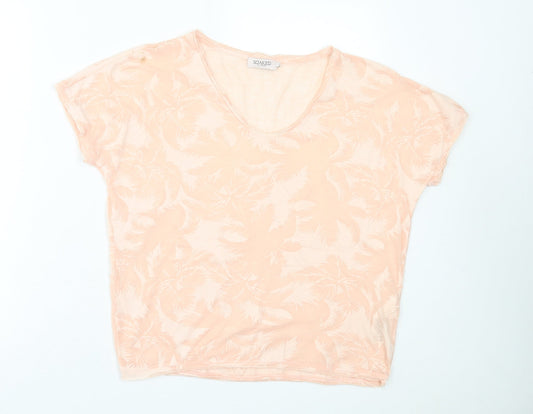 soaked Womens Orange Geometric Polyester Basic T-Shirt Size S V-Neck