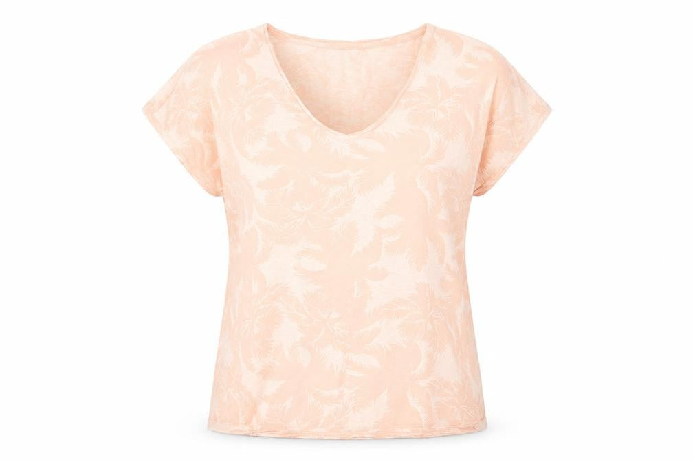 soaked Womens Orange Geometric Polyester Basic T-Shirt Size S V-Neck