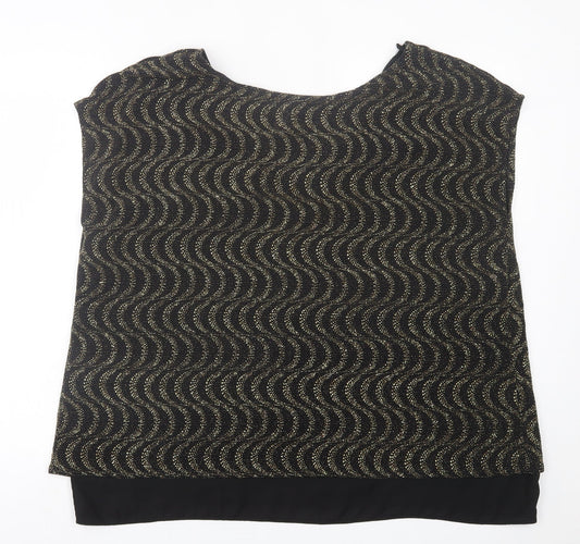 Belle Vere Womens Gold Geometric Polyester Basic T-Shirt Size 22 Crew Neck