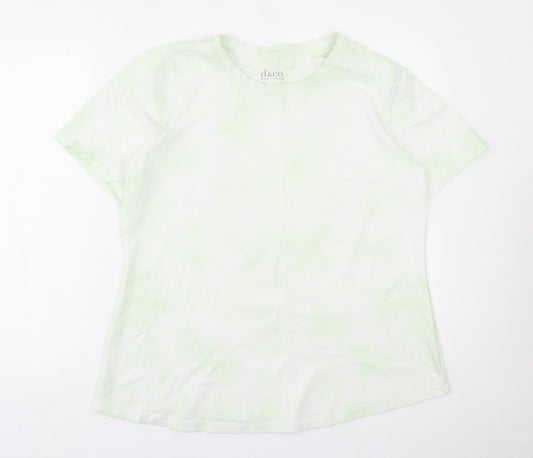 d&co Womens Green Geometric Polyester Basic T-Shirt Size L Crew Neck