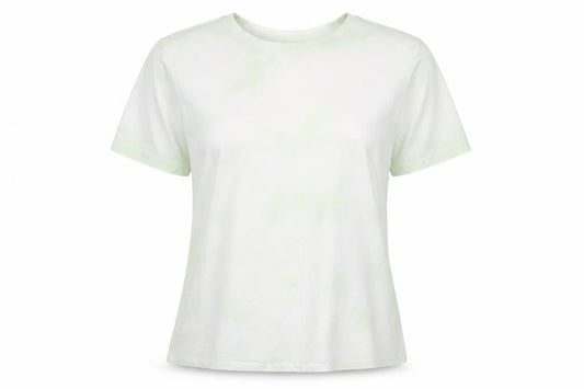 d&co Womens Green Geometric Polyester Basic T-Shirt Size L Crew Neck
