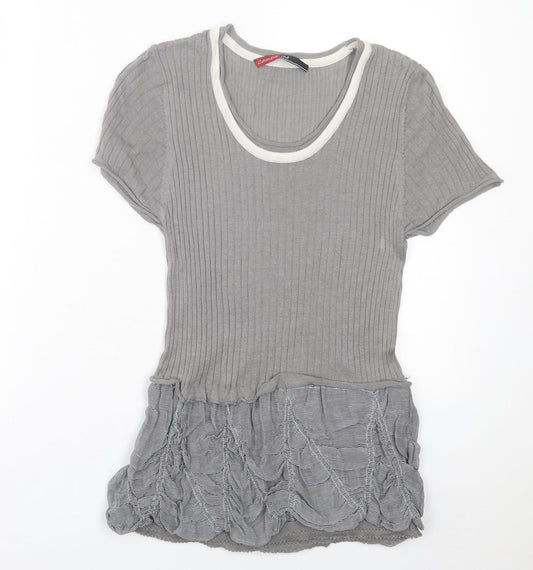 camela me Womens Grey  Viscose Basic T-Shirt Size XL Scoop Neck