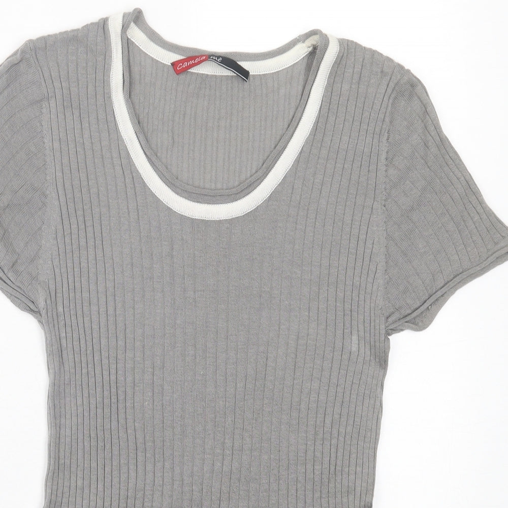 camela me Womens Grey  Viscose Basic T-Shirt Size XL Scoop Neck