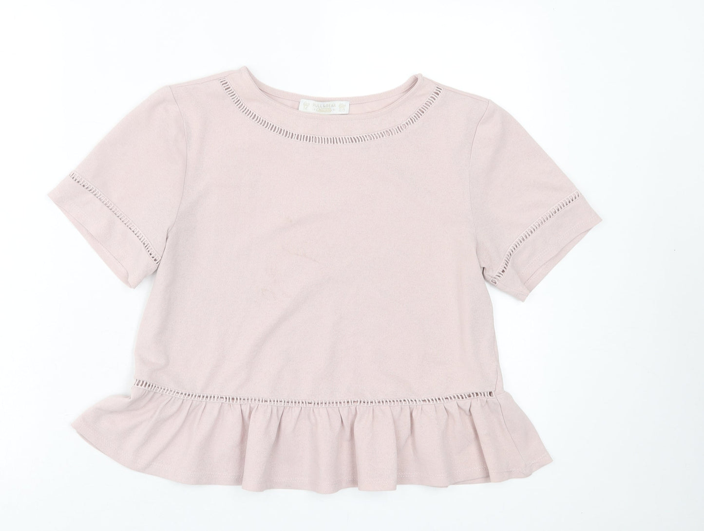 Pull&Bear Womens Pink  Polyester Basic T-Shirt Size M Crew Neck