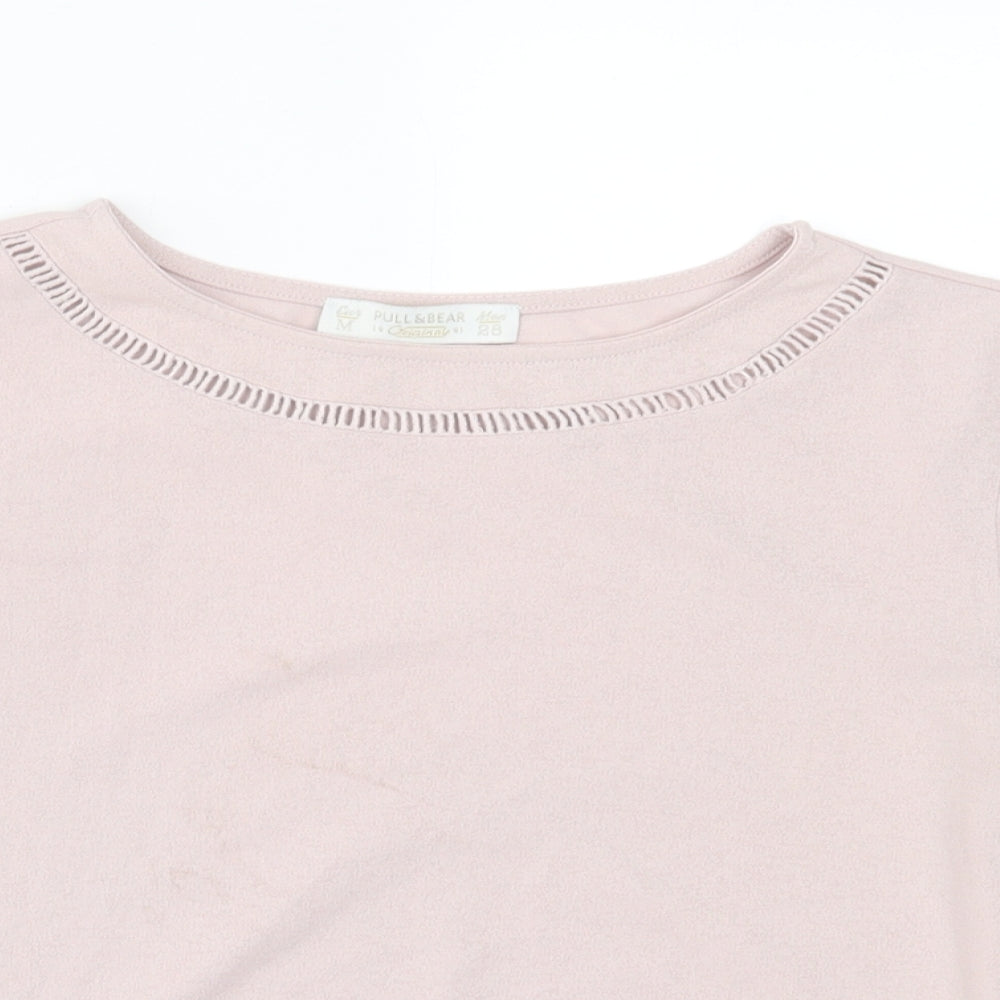 Pull&Bear Womens Pink  Polyester Basic T-Shirt Size M Crew Neck