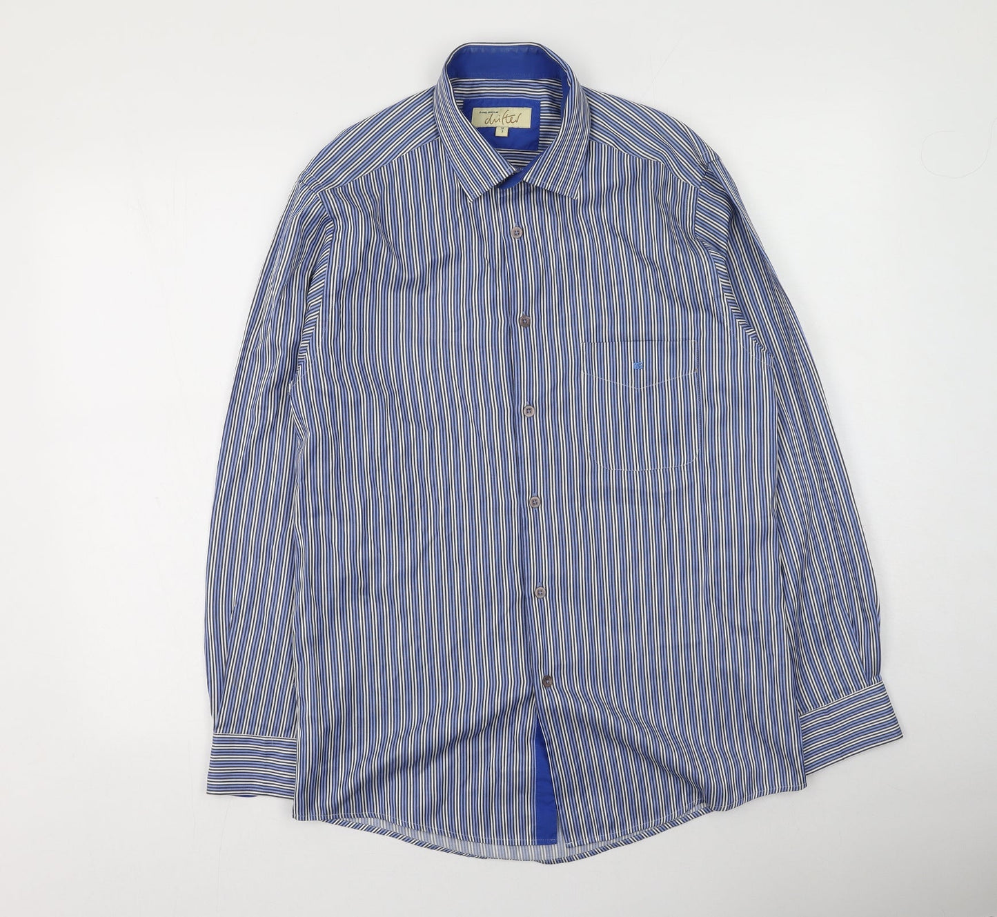 Daniel Grahame  Mens Blue Striped Polyester  Button-Up Size M Collared