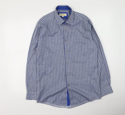 Daniel Grahame  Mens Blue Striped Polyester  Button-Up Size M Collared