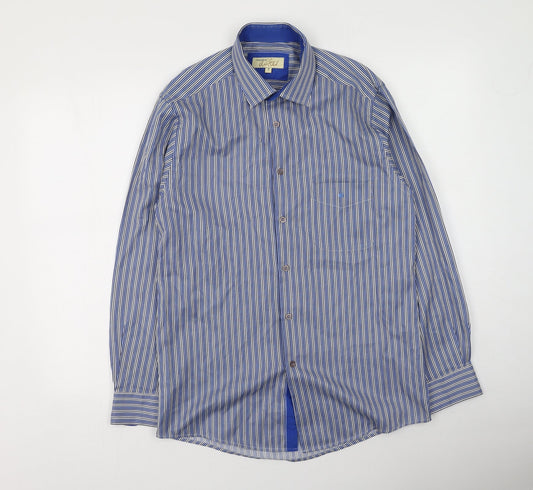 Daniel Grahame  Mens Blue Striped Polyester  Button-Up Size M Collared