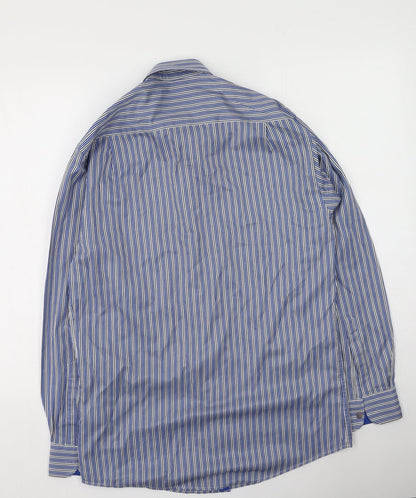 Daniel Grahame  Mens Blue Striped Polyester  Button-Up Size M Collared