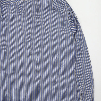 Daniel Grahame  Mens Blue Striped Polyester  Button-Up Size M Collared
