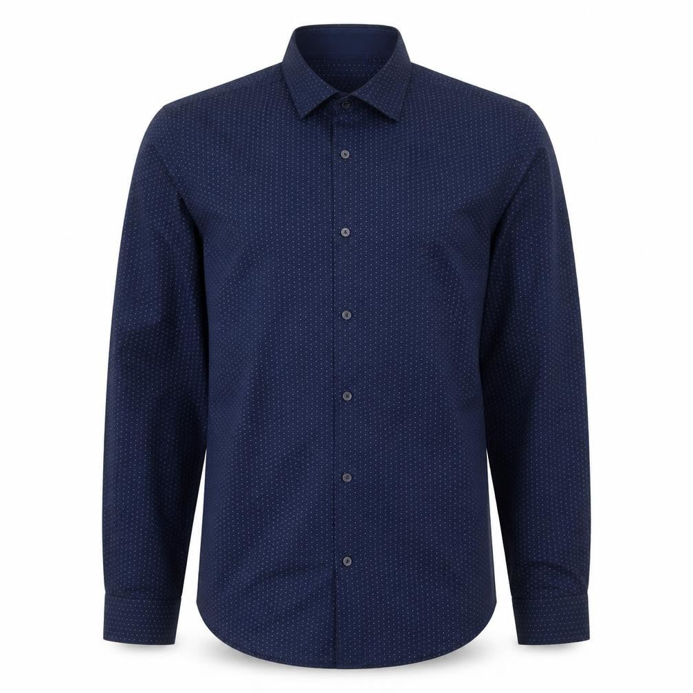 F&F Mens Blue Polka Dot Cotton  Button-Up Size S Collared