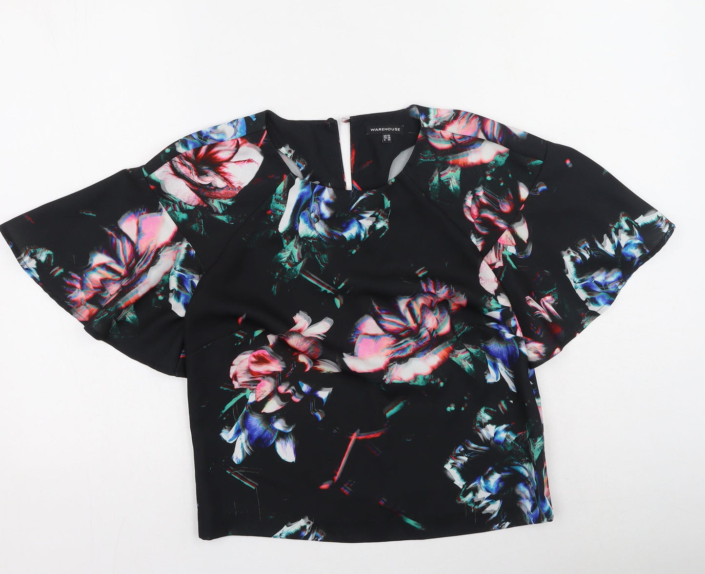 Warehouse Womens Multicoloured Floral Polyester Basic Blouse Size 10 Round Neck
