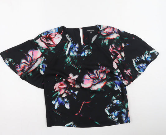 Warehouse Womens Multicoloured Floral Polyester Basic Blouse Size 10 Round Neck